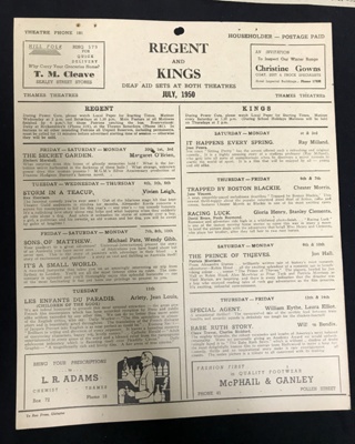Programme, Thames Theatres; Thames Theatres; 1950; 2022.052.09