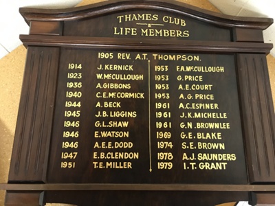 Honours Board, Thames Men's Club; Thames Men's Club; 2021.040.01