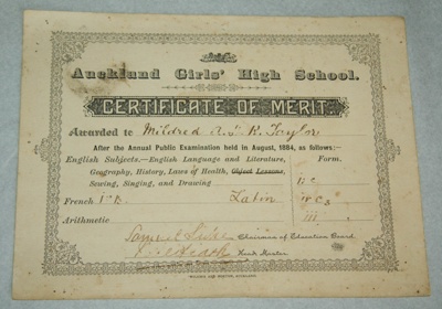 Certificate, 'Certificate of Merit awarded to Mildred Kerr Taylor ...