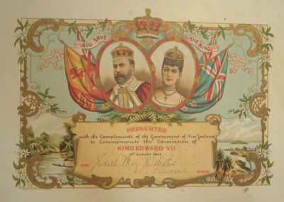 Commemorative certificate [Coronation of King Edward VII]; Government of New Zealand; 1902; XCH.1659