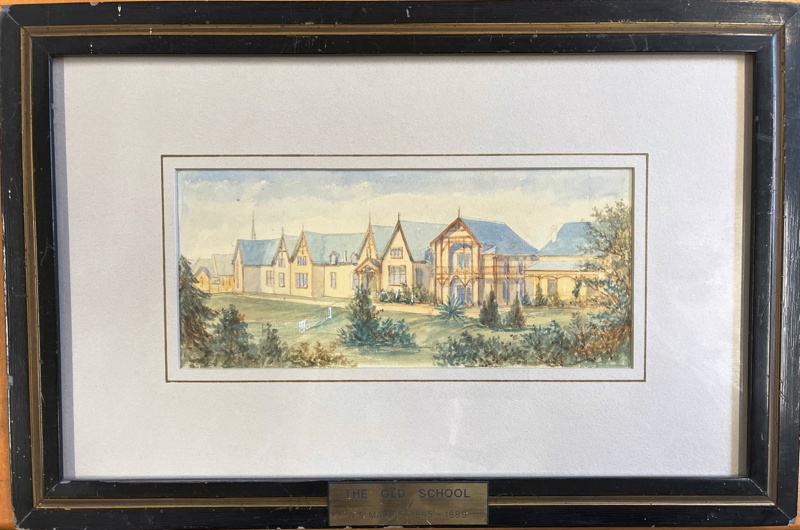EH2025.004 A water colour painting of Old School as viewed from Victoria Avenue in 1880s by William Marris