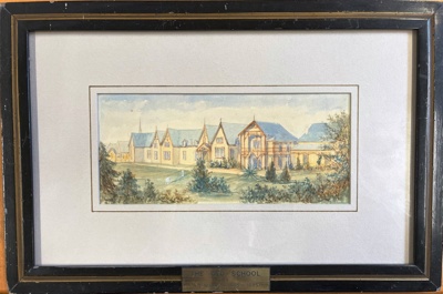 EH2025.004 A water colour painting of Old School as viewed from Victoria Avenue in 1880s by William Marris image item