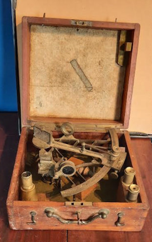 Boxed 19th Century Sextant, Patent Log & Fittings