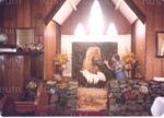 Photo: Mrs. Mead working on a floral picture, c1970's; 97/1253