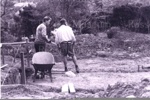 Photo: Clairmont subdivision, Orongo Bay. George Stumpf and Lindsay Alexander on house site c1990; 01/107/12