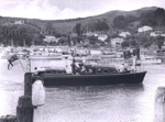 Photo:  Royal launch coming into Russell Wharf (6 Feb 1963); Photographer : Tudor Collins; 97/1486