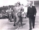 Photo: Queen Elizabeth leaving Russell Museum with Stuart Partridge, Chairman.(1963); Photographer : Tudor Collins; 97/1497