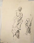 Drawing: Mother and Child, Youth with Stick, Seated Figure; Pauline Kahurangi Yearbury; 10/125