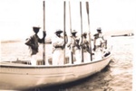 Photo: Whaleboat crew off Waitangi, 1940; 97/1332