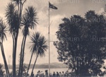 Photo: Flagstaff and people in front of Treaty House, Waitangi; 97/1325
