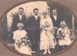 Photo: Wedding of Horace and Daisy Williams (nee Clow). Francis Arlidge and Mabel Warne left, Frank Clow and ? right.; 97/798