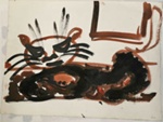 Painting: Reclining Cat (3); Pauline Kahurangi Yearbury; 11/104