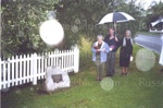 Photo: Heather Lindauer, Fr Arthur Toothill and Kate Martin at Commemorative stone, Russell 2001; 01/37/3