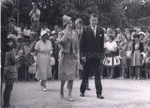 Photo: Queen Elizabeth and Duke of Edinburgh during visit to Russell with David Woodcock, Mrs. Gilmour and Eric Gilmour, Town Board Chairman; 03/08