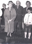 Photo: Turning first sod for Museum extensions, Mrs. Winifred Baker, Frank Dender, Brian Baker, Charles Baker, 1970; 97/1572