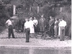 Photo: Otehei Bay, Buck Hassall, Mr. Stone, Lady Eden, Mrs. Stone, Sir Anthony Eden, ?, Mrs. Hassall, 1957; 97/1526