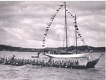 Photo: Canoe and yacht "Morewa" Waitangi celebrations, 1940; 97/1334