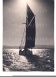 Photo: Yacht in bay at sunset; 97/558