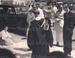 Photo: Queen Elizabeth walking on fine mats, Tonga, 1953; 97/1479