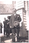 Photo: Mr. Sid Holland (Prime Minister) at Christ Church, Russell. Behind, Mr. Murdock and Mr. T. Gorrie, 1952; 97/680