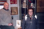 Photo: Clyde MacClure and sister Gwen Cleland, descendants of Caroline Flowerday, visiting Russell museum; 11/48