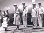 Photo: Queen Elizabeth being offered flowers, Fiji, 1953; 97/1483