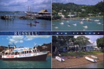 Postcard: Four images showing Russell waterfront, wharf and "Bay Belle"; 11/128