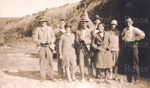 Photo: Bowling group. L to R: W.P. Baker, Joe Doar, Jessie Saunders, H. Stonex, Francis Arlidge, Millie Arlidge, Winnie Baker, C.F. Baker jr.; 97/807