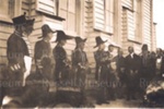 Photo: Re-enactment, Captain Hobson reading document outside Christ Church, Russell; 97/694