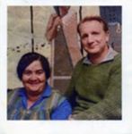 Photo: Pauline and Jim Yearbury standing in front of Willowbridge Motor Hotel mural. 1965 ; 09/107