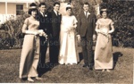 Photo: Steel/Arlidge wedding. L to R: Gail Arlidge, Johnny Arlidge, Alan and Frances Steel (nee Arlidge), Russell Hall, Arini Hall (nee Arlidge).; 97/799