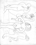 Pencil Drawing: sketch of 4 female figures; Pauline Kahurangi Yearbury; 09/105