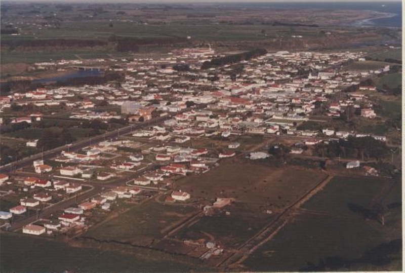 Patea Township Aerial photo; PH2013.0133 - Aotea Utanganui Museum of