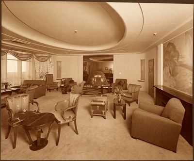 Photograph: Drawing Room. Showing Painted Panel on Inboard Side; Shaw Savill & Albion Company; Stewart Bale Ltd; 1994.279.13