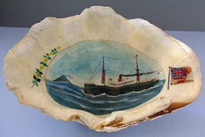 Clam Shell with painting of TSS TOFUA, Union Steam Ship Company., Mr  Barnes,, Frank, Between 1908 - 1932, 3385