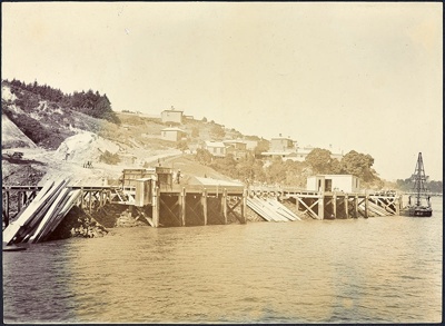 Photograph: Birkenhead Reclamation Wall, 20 January 1908.; Auckland Harbour Board. Engineer's Dept.; 2010.132.101