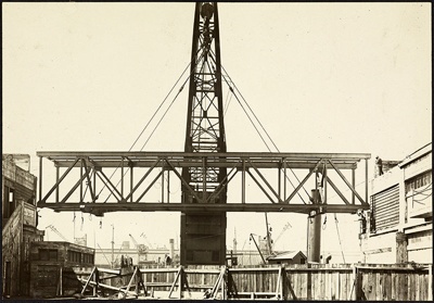 Photograph: Construction of Princes Wharf, 1924.; Auckland Harbour Board. Engineer's Dept.; 2010.132.60
