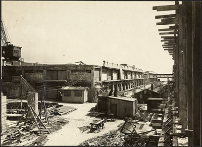 Photograph: Construction of Princes Wharf, 1920s.; Auckland Harbour Board. Engineer's Dept.; 2010.132.50