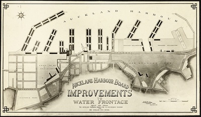 Photograph: Auckland Harbour Board Improvements Scheme Diagram showing proposed reclamations, 1915.; Auckland Harbour Board. Engineer's Dept.; 2010.132.75