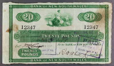 Bank of New South Wales 1915 Twenty Pounds image item