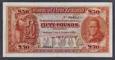 Bank of New Zealand 1926 Fifty Pounds image item