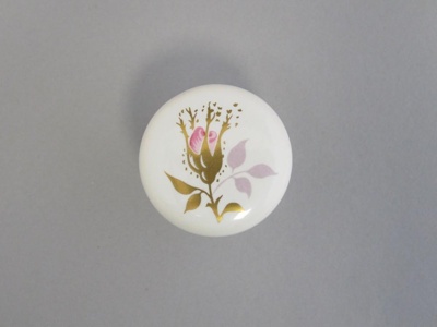 Handle or knob - Chintz bud pattern; Crown Lynn Technical Ceramics Limited; 1962-1975; 2016.6.9