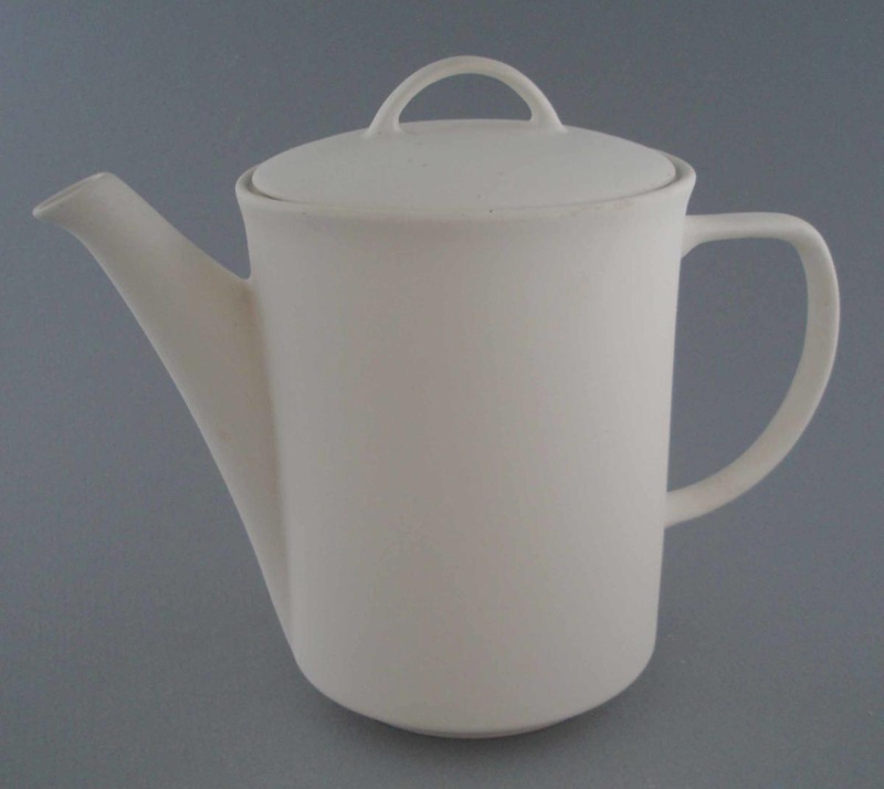 Coffee pot and lid - bisque; Crown Lynn Potteries Limited; 1988-1989; 2009.1.382.1-2 Coffee pot and lid - bisque; Crown Lynn Potteries Limited; 1988-1989; 2009.1.382.1-2