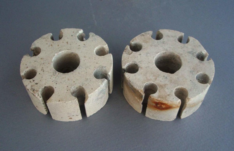Pair of electrical insulators; Crown Lynn Technical Ceramics Limited; 1940-1980; 2010.1.3.1-2