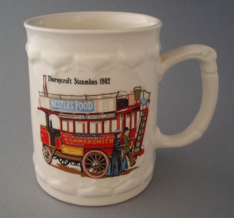 Beer stein - steam bus; Crown Lynn Potteries Limited; 1980-1985; 2008.1.1820