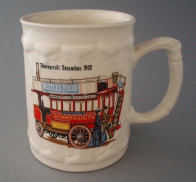 Beer stein - steam bus; Crown Lynn Potteries Limited; 1980-1985; 2008.1.1820