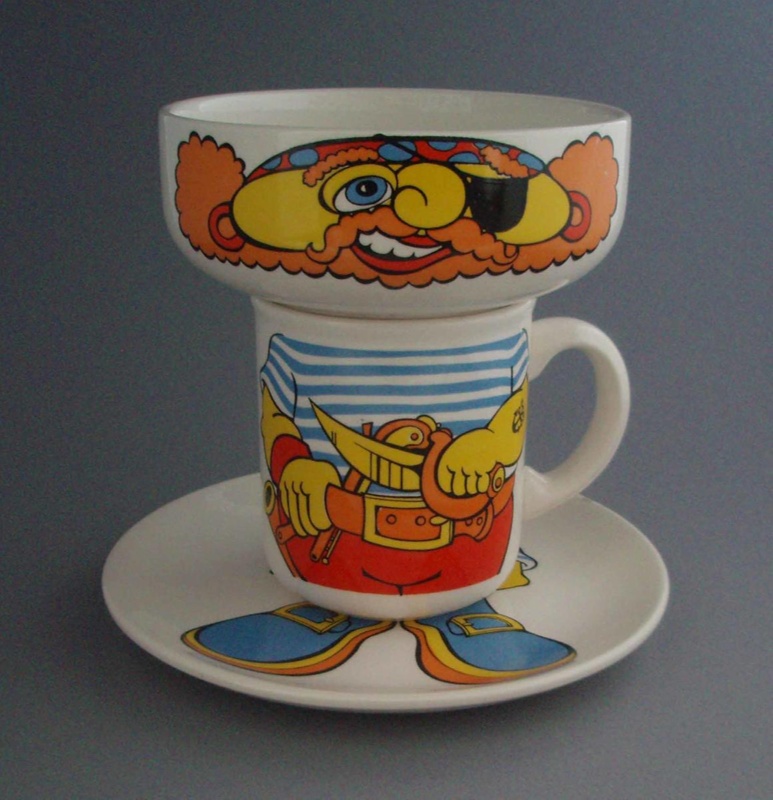 Child's stacking set - Pirate Pete; Crown Lynn Potteries Limited; 1982-1988; 2008.1.506.1-3 Child's stacking set - Pirate Pete; Crown Lynn Potteries Limited; 1982-1988; 2008.1.506.1-3