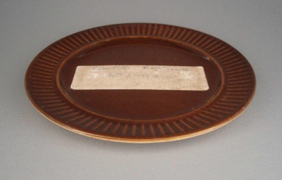 Bread and butter plate - glaze sample; Crown Lynn Potteries Limited; 1975; 2008.1.1774