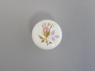 Handle or knob - Chintz bud pattern; Crown Lynn Technical Ceramics Limited; 1962-1975; 2016.6.8