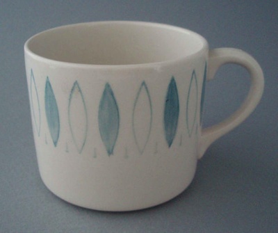 Coffee cup - Blue Tango pattern; Crown Lynn Potteries Limited; 1963-1968; 2008.1.1850